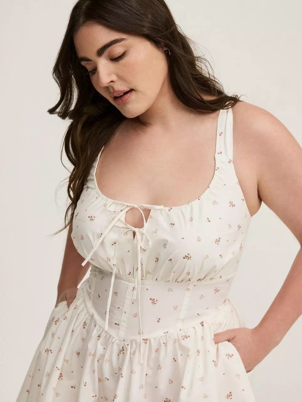 torrid Cream Mini Dress with Floral Lace-Up Bodice